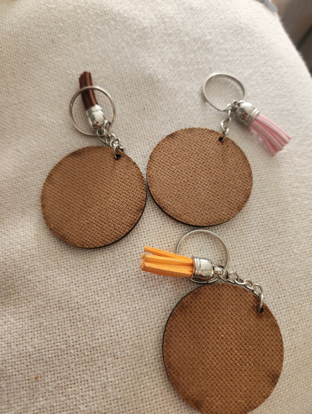 You Are Beautiful Round Tassel Keychain - White with Pink/Orange/Brown Tassels - Picture 4 of 4